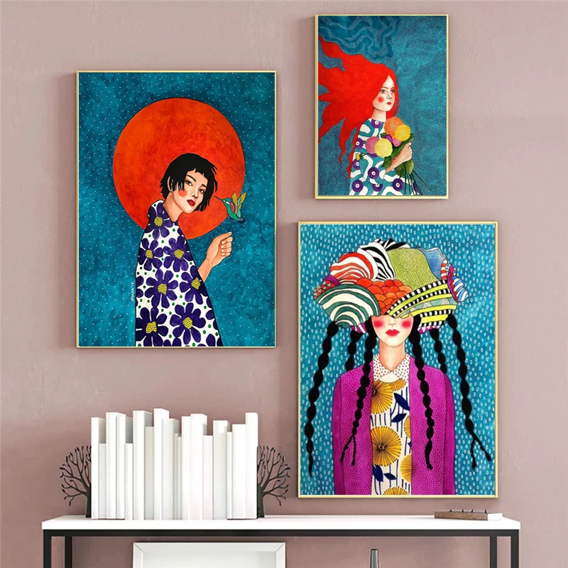 

Abstract Girl Hair Flower Women Wall Art Canvas Painting Fashion Nordic Poster Wall Picture Room Living Room Decoration
