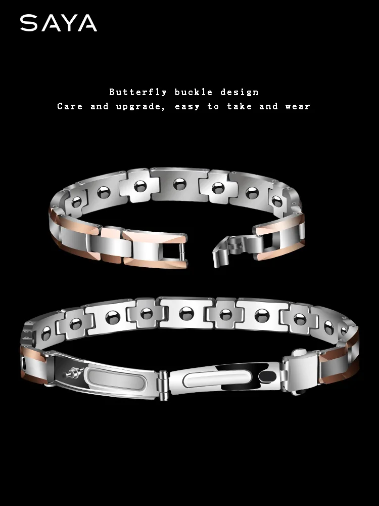 Rose Gold Plating Tungsten Carbide Bracelet With Magnetic Stone, Free Shipping, Customized