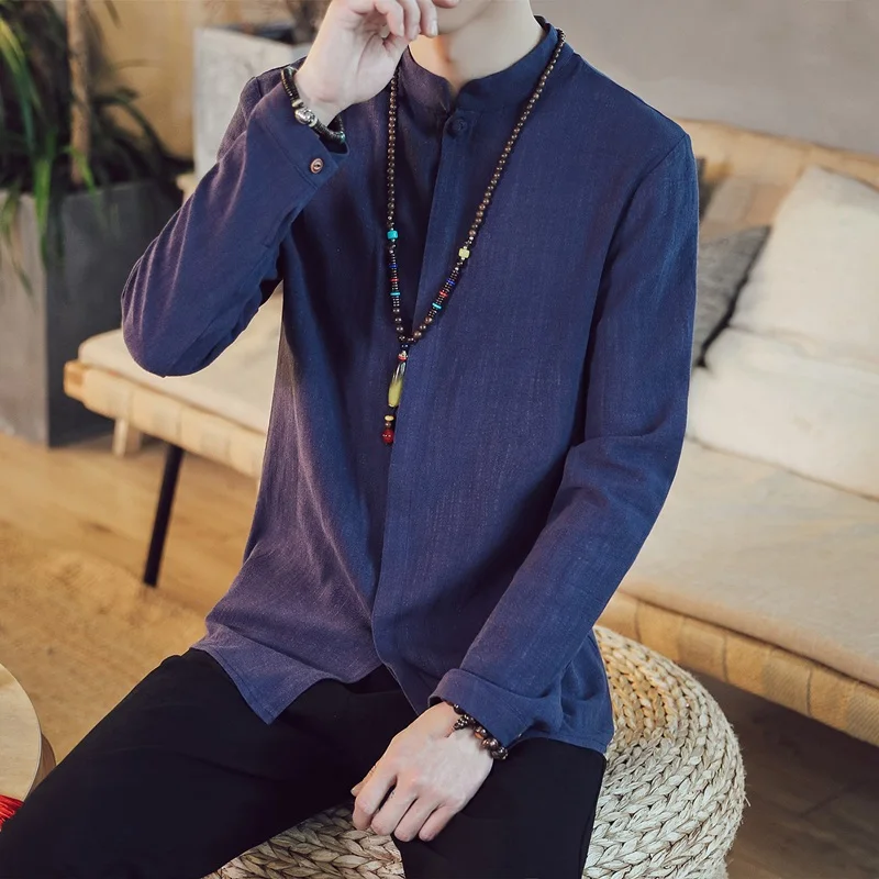 Chinese Style Solid Tang Suit Shirt Men Fashion Streetwear Harajuku Long Sleeve Mens Shirts 2021 Kung Fu Clothes 31640 | Тематическая
