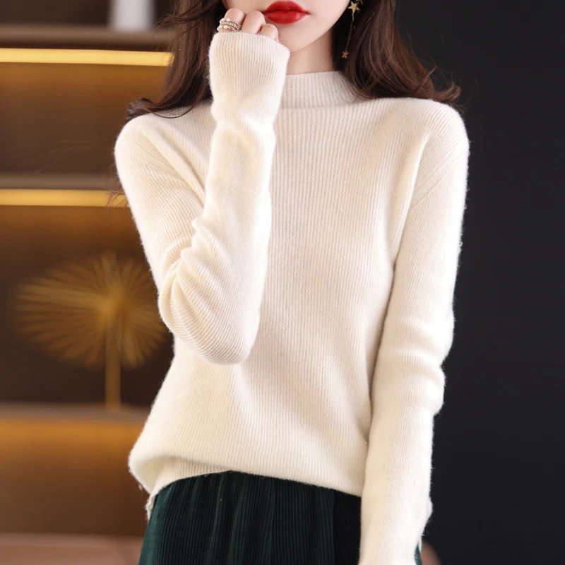 

Осенне-зимний кашемировый шерстяной свитер Lafarvie, женские топы, модный приталенный Женский пуловер с длинным рукавом и полувысоким воротник...