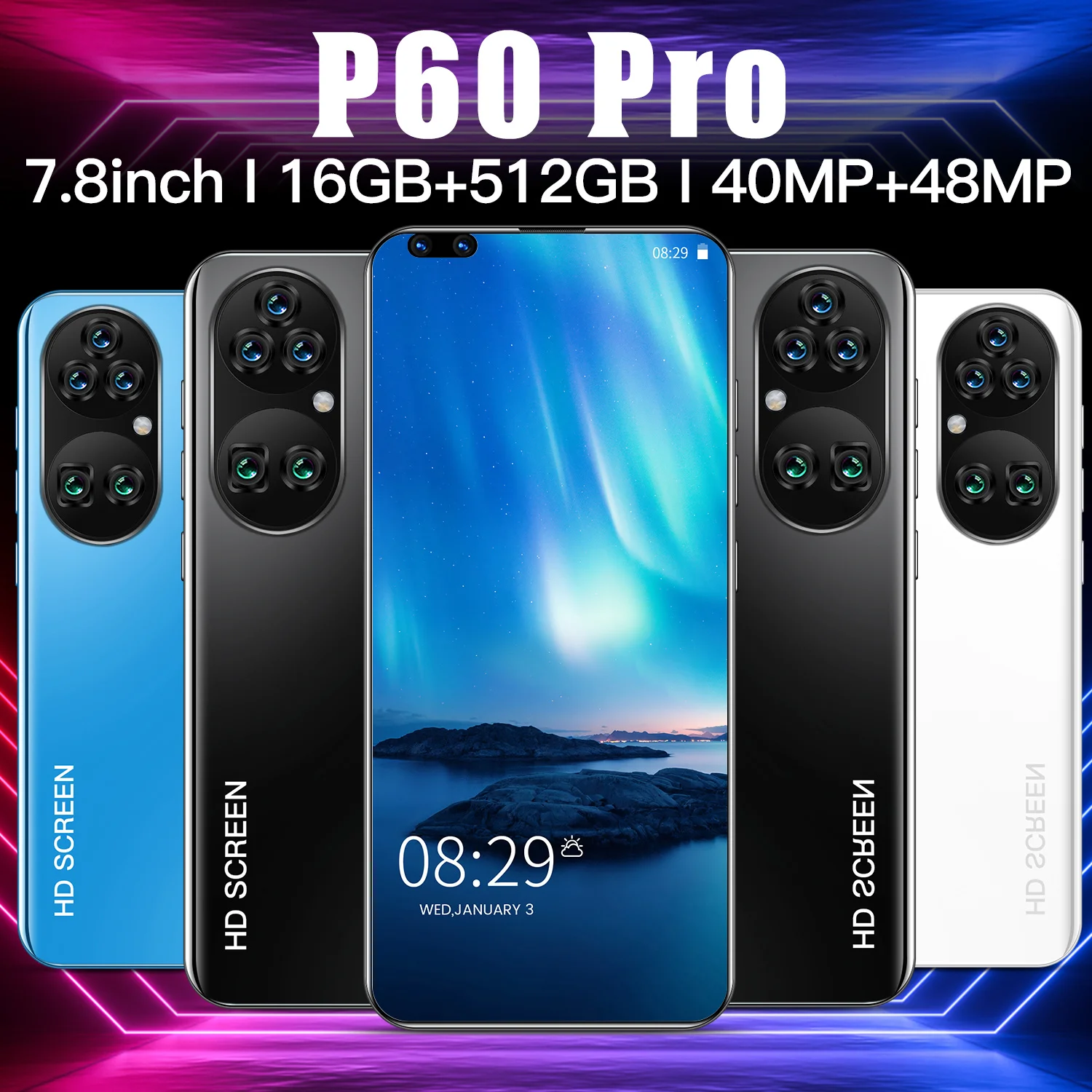 

2021 Latest Smart Phone P60 Pro 7.8 inch Phone Ram12Gb 512Gb Rom Dual SIM Unlocked Smartphone Android 11.0 4G/5G Mobile Phones