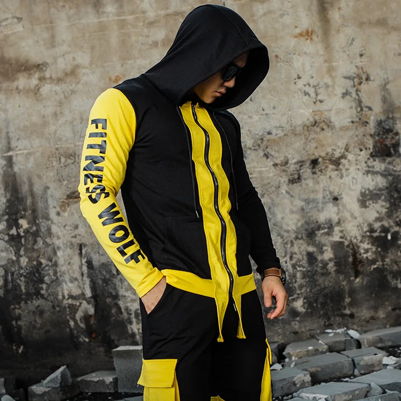 

Sports 2 Piece Sets Sweatshirts Trousers Suit Trend Street Men's Color Matching Zipper Casual Long Sleeve Jacket + Pants Set