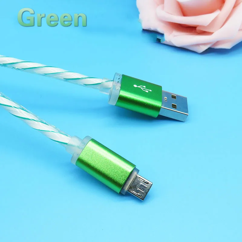 Светодиодный светящийся поток данных USB зарядное устройство Тип C/Micro USB/8 контактный кабель для зарядки для iPhone X 6 samsung S7 s9 S6 xiaomi зарядный провод шнур - Цвет: Green for microcable