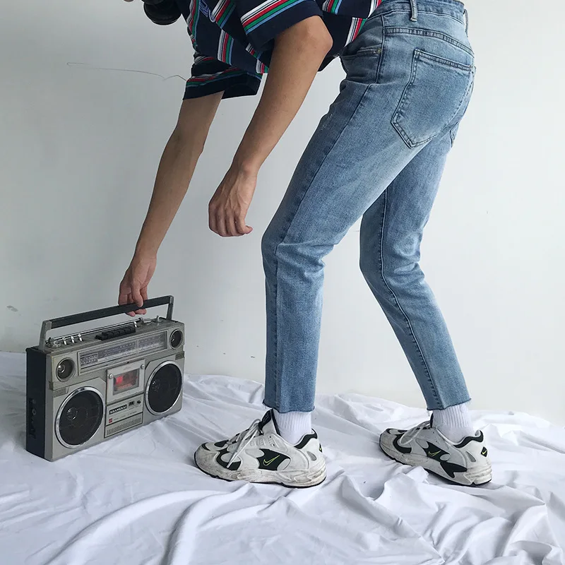 

Men Vintage Fashion Casual Slim Fit Ankle Length Jeans Trousers Male Japan Korea Streetwear Hip Hop Denim Pants Jeans Zipper Fly