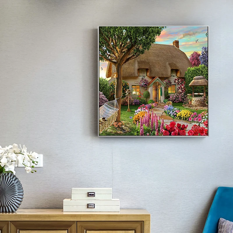 Пейзаж коттедж 5D Сделай Сам Алмазная краска полностью квадратные алмазные