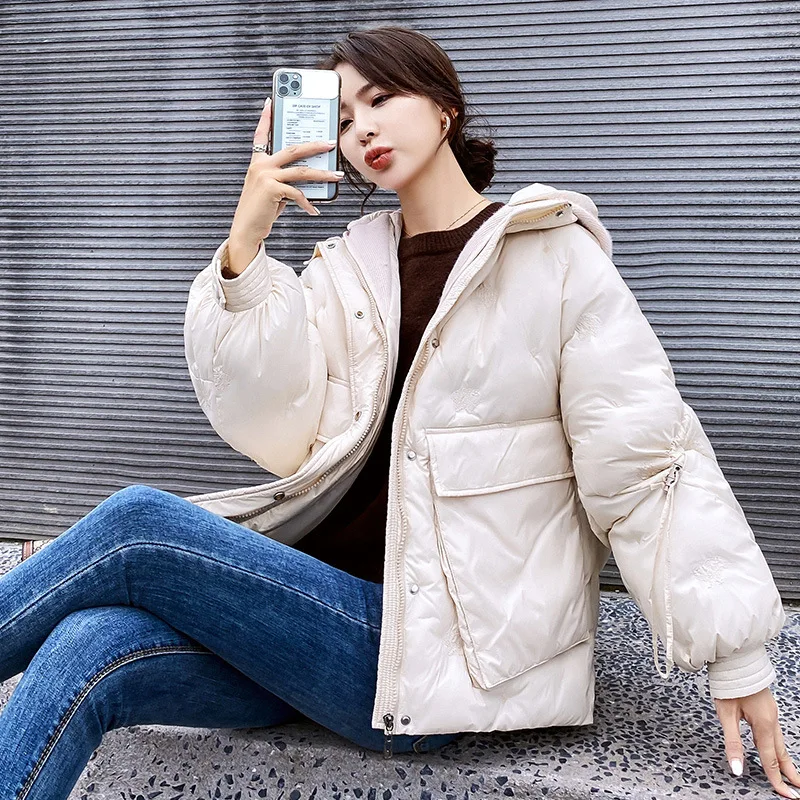

Women Short Winter Jacket Student Hooded Windproof Down Jacket Oversize Cotton padded Parkas Outwear Coat