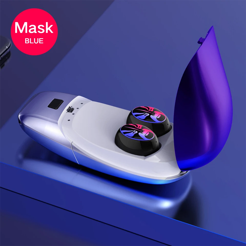 TWS Беспроводная bluetooth-гарнитура 5,0 Стерео шумоподавление игровая гарнитура, IPX7 водонепроницаемый умный сенсорный отпечаток пальца - Цвет: E8-Mask-Blue