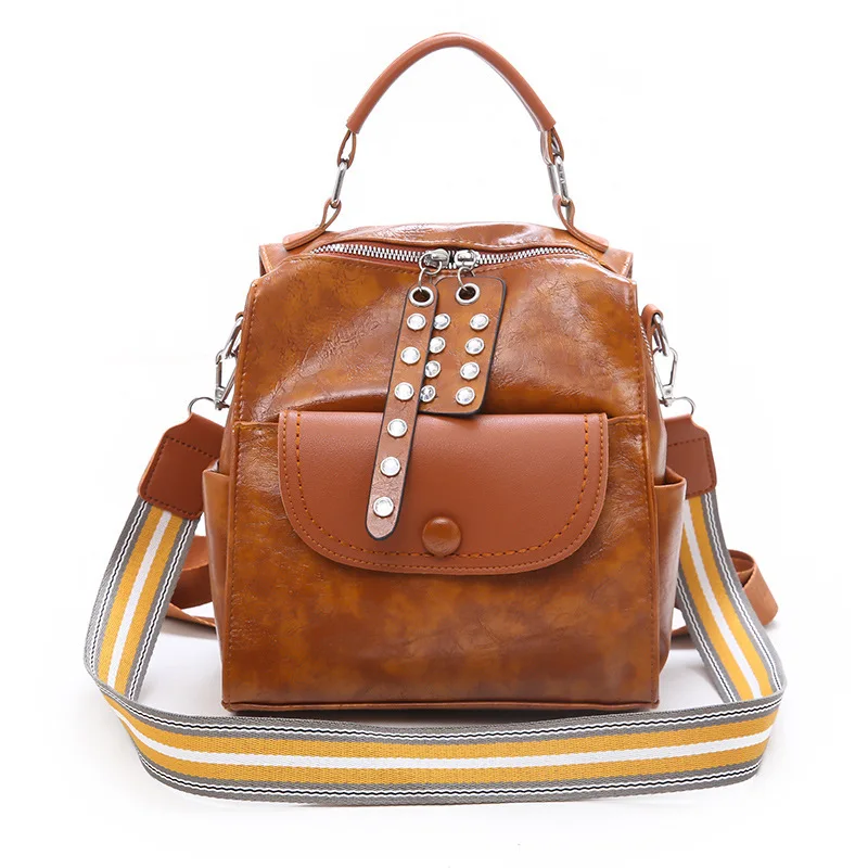 

Ready Stock Female Backpack Purse with Rhinestone Real Picture European Fashion Women PU Shoulder Bag Natural Leather Purse Bag