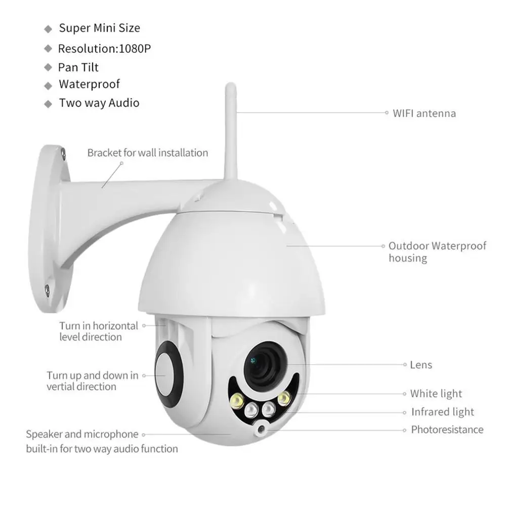 1080P wifi IP камера белая беспроводная уличная CCTV HD Домашняя безопасность ИК |