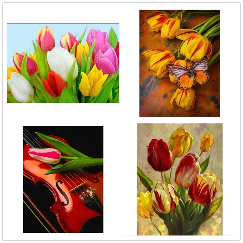 Тюльпаны цветы скрипка Алмазная вышивка полный квадратный круглый дрель Новое