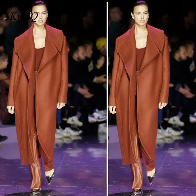 

Женское твидовое пальто средней длины, элегантная подиумная шерстяная куртка карамельного цвета с большими лацканами, верхняя одежда, нови...