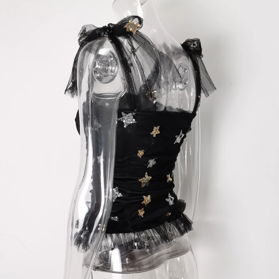 Топ JillPeri женский с бантом на плечах модный короткий эластичный со звездами и