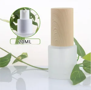 Матоваязеленаясиняя стеклянная бутылка 20 мл, деревянная крышка для сывороткилосьонаэмульсииосновы для ухода за кожей, косметическая упаковка