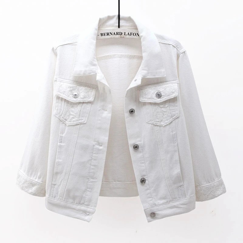 Женская джинсовая куртка демисезонная короткая в Корейском стиле с кружевом и