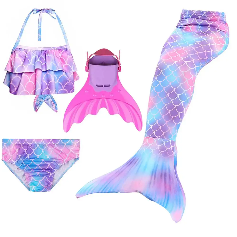 4pcs Set 1 Новое поступление, купальный костюм с хвостом русалки для девочек, детское купальное платье с хвостом русалки и купальный костюм для костюмированной вечеринки - Цвет: 4pcs Set 1