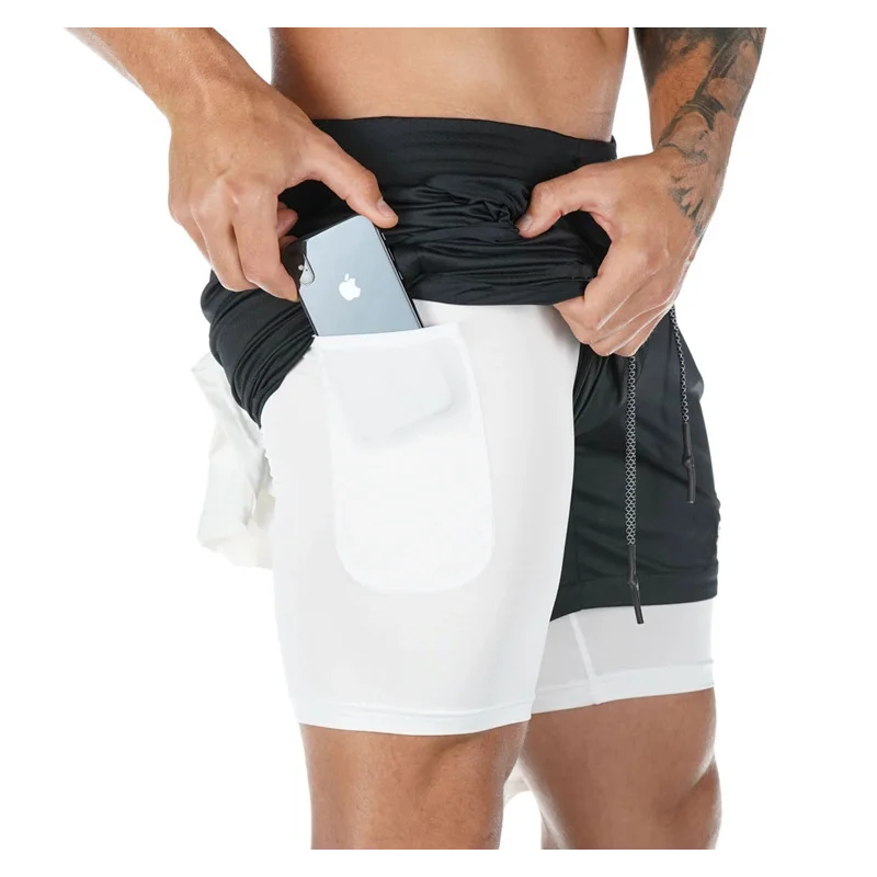 

2021 Running Shorts Men Training Double-deck Shorts Jogging Fitness Shorts Quick Dry Men Shorts Sport Gym Short Pants Sweatpan