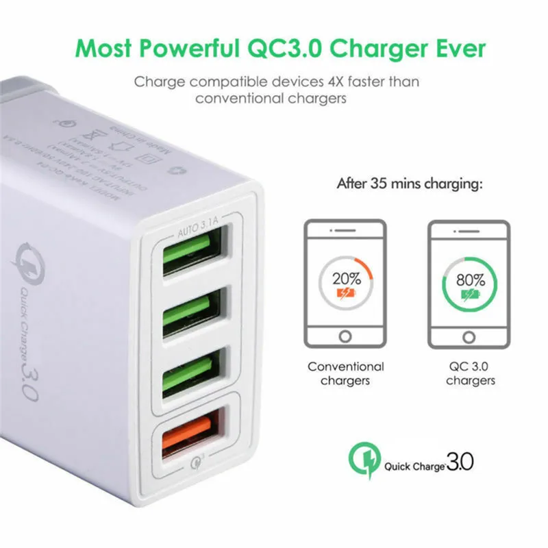 Быстрая зарядка 3 0 настенный телефон Зарядное устройство 4 Порты и разъёмы USB с