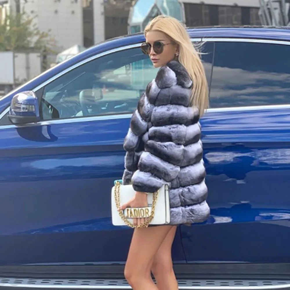 Natural Fur Coats Women Winter 2022 New Full Pelt Genuine Rex Rabbit Fur Jacket Medium Length Turn Down Collar Fur Overcoats