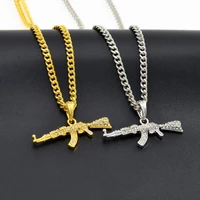 fashion hip hop submachine gun pendant necklace crystal ak 47 rhinestone bling chain necklace ladies men rapper jewelry