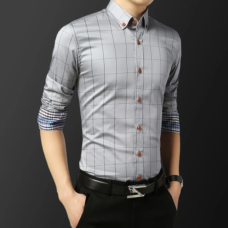 Мужская Повседневная рубашка в клетку белая/бордовая/серая большого размера с