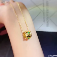 kjjeaxcmy fine jewelry 925 sterling silver inlaid natural emerald classic girl pendant necklace support test hot selling