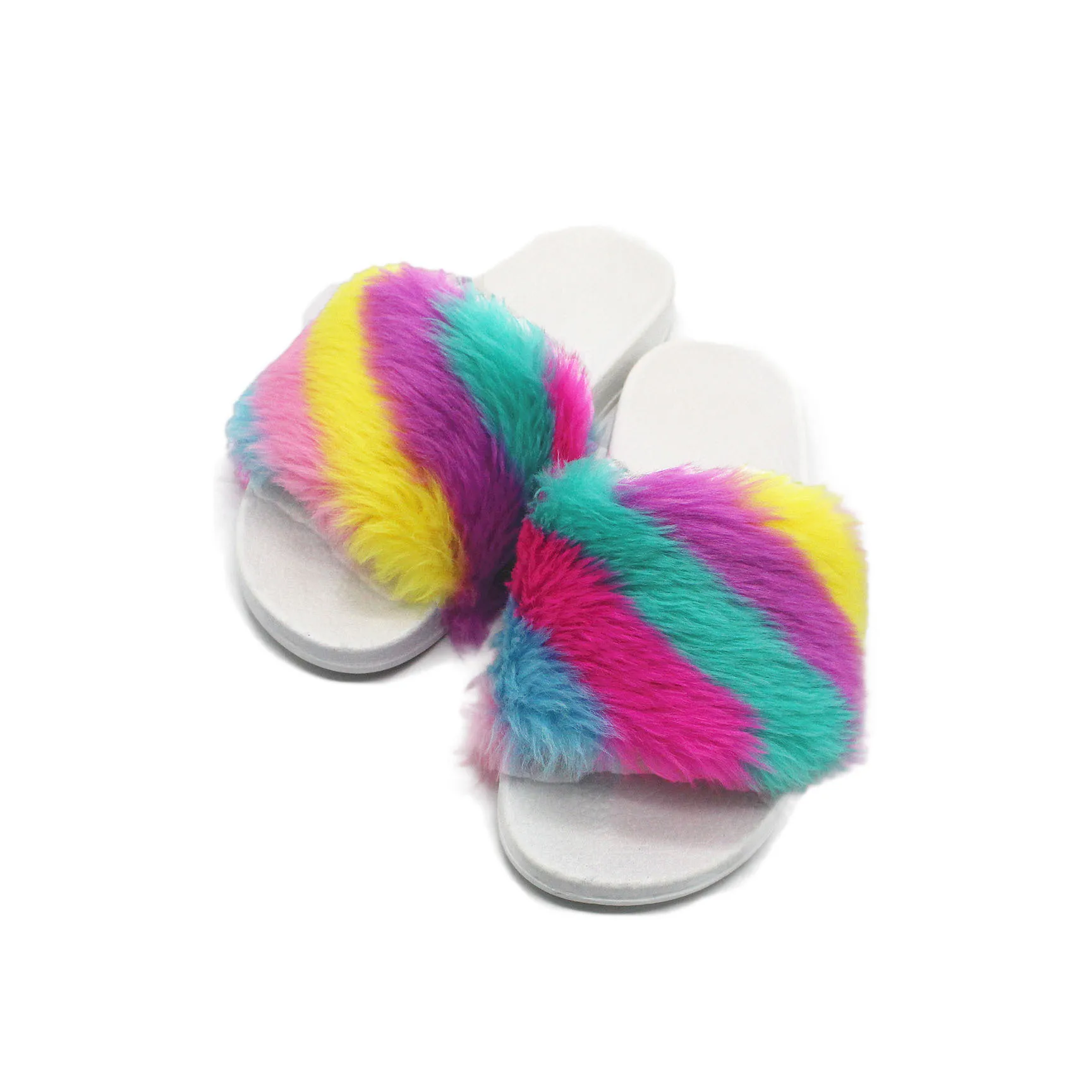

Flock Multicolored Sandals Big Size Fur Shoes Ladies' Slippers Winter Footwear Low Luxury Slides Plush Massage Designer Rome Fas