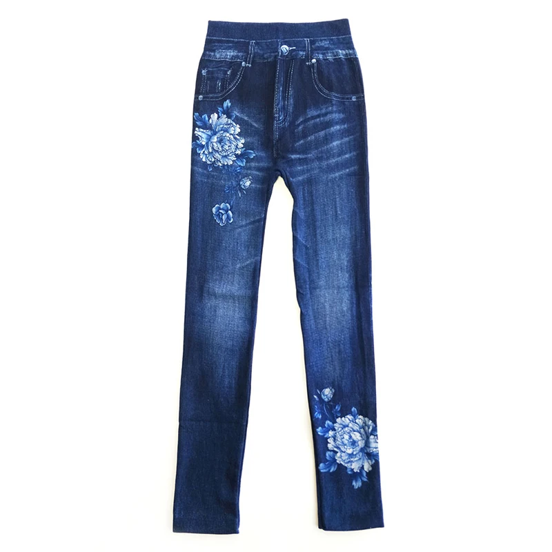 Летние эластичные джинсы с цветочным принтом для женщин повседневные облегающие