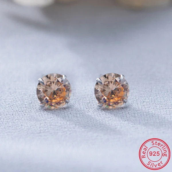 ZEMO 2-8mm Real 925 Sterling Silver Studs Earrings With Colorful CZ for Girls 13 Colors Female Ear Jewelry | Украшения и