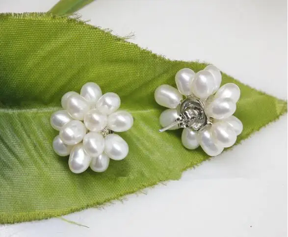 Mode настоящий белый жемчуг воды мягкий цветок 18 KWGP серьги|Серьги-гвоздики| |