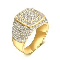 gemtory square ring men iced out micro zircon inlaid wedding party jewelry gold filled hip hop accessories