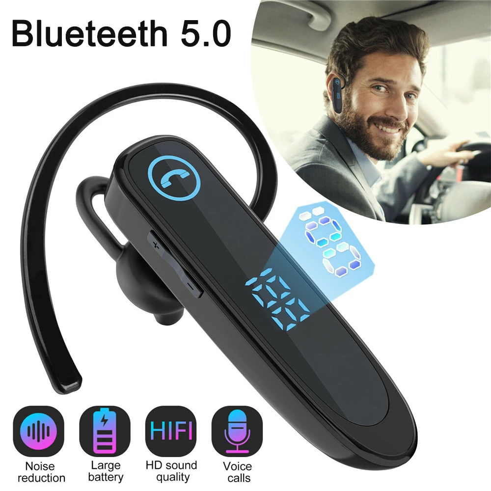 Auriculares inalámbricos A20 con Bluetooth, audífonos estéreo con gancho para la oreja, pantalla LED, unidad manos libres, micrófono