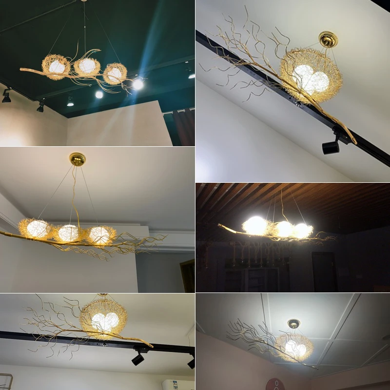 

Modern bird's nest chandelier lighting dining golden bird's nest with led lamp metal lustre bedroom pendant lamp kitchen fixture