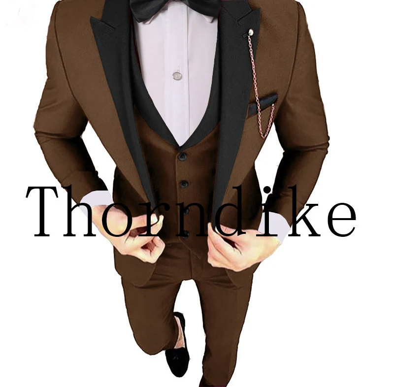 Thorndike красный костюм из 3 предметов Модный мужской повседневный бутик деловой костюм мужской свадебный костюм жениха блейзер(пиджак+ брюки+ жилет - Цвет: dark brown