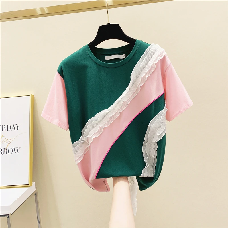 

Lotus Leaf Color Short Sleeve Cotton T-shirt Female T Shirt Summer Shirt Girls Students Tops T-shirt Blusas Mujer Tees Tops Tee