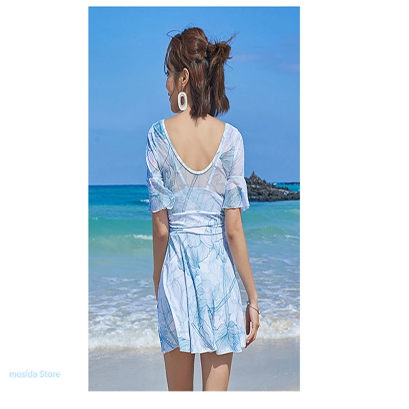 

2021 Siamese print halter dress-piece swimsuit women sexy swimwear