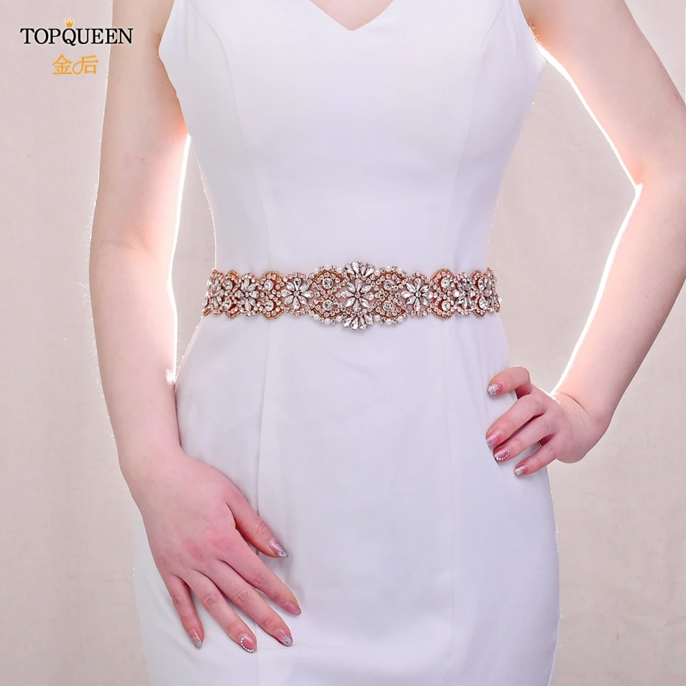 Женский пояс подружки невесты TOPQUEEN цвета розового золота со стразами украшенный