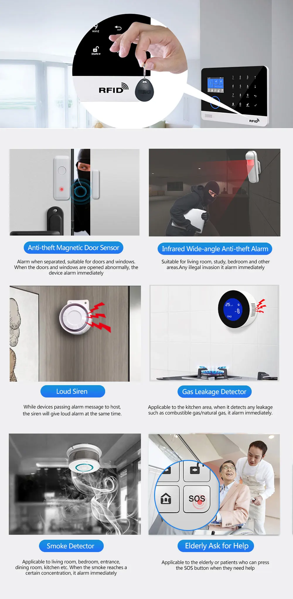 PG-103 4G 3G GSM Wireless Alarm System with IP Camera Tuya SmartLife APP Control for Home Security Alarm PIR Sensor Door Sensor