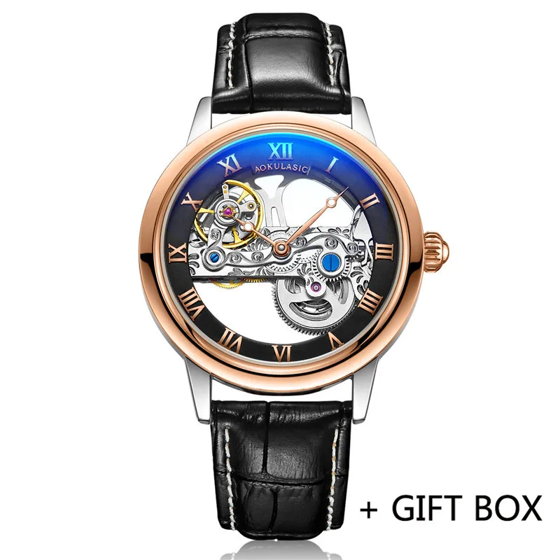 AK01501 with box AOKULASIC автоматические механические мужские наручные часы военный армейский Спорт Мужские часы лучший бренд Роскошные полые водонепроницаемые мужские часы 015 - Цвет: AK01501 with box