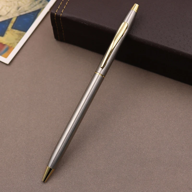 

1PC Metal Signing Pen Stainless Steel Rod Rotating Ballpoint Pen 0.5mm Ballpen School Office Stationery Supplies Ballpoint Pens