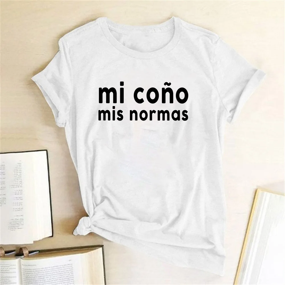 MI Cono mis normas Printing women t shirt Fashion O-Neck Casual Short Sleeve Tops Summer tshirt graphic tees 2020 Clothes | Женская