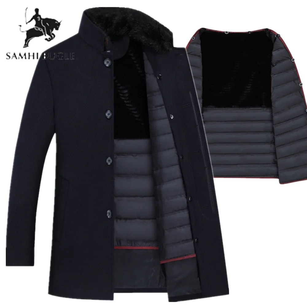 Мужской шерстяной однобортный Тренч куртка на 90% белом утином пуху Регулируемый