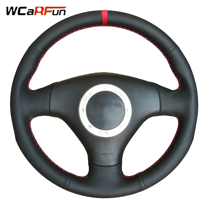 

WCaRFun Black Leather Red Marker Steering Wheel Cover for Audi A2 8Z A3 8L Sportback A4 B6 Avant A6 C5 A8 D2 TT 8N S3 S4 RS4 RS6