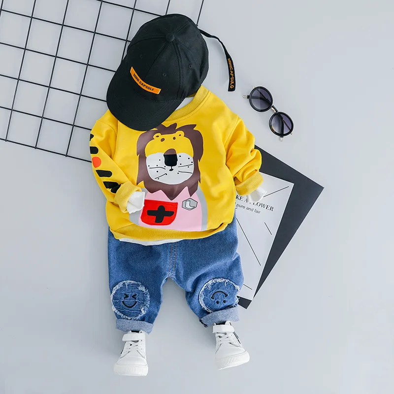 yellow Комплект одежды для маленьких девочек осенне-зимняя одежда для маленьких мальчиков, футболка с надписью+ штаны, одежда, одежда костюм для новорожденного - Цвет: yellow