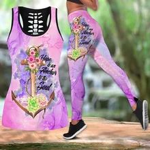 Ropa deportiva con estampado 3D para mujer, conjunto de 2 piezas para Yoga y gimnasio, ropa de entrenamiento con agujeros Digital, camiseta sin mangas, pantalones deportivos, ropa de salón (4)