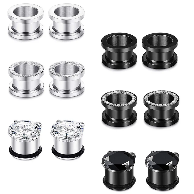 6/8/12PCS Set Stainless Steel Ear Gauge Crystal Tunnel Plug Lot Zircon Piercing Oreja Dilatacione | Украшения и аксессуары