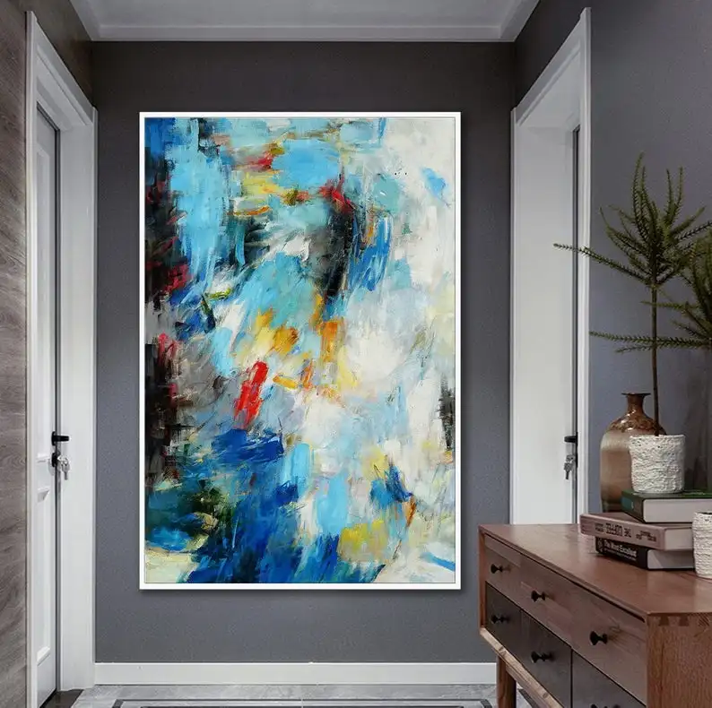 Goede Extra Grote Borstel Slag Oversize Verticale Moderne Kleurrijke Wall Art Hand Geschilderd Olieverfschilderij Living Eetkamer Bed Room