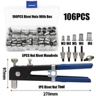 Набор ручных заклепочных гаек M3M4M5M6M8, 106 шт., ручная Резьбовая гайка, привод из нержавеющей стали, бытовые ремонтные инструменты