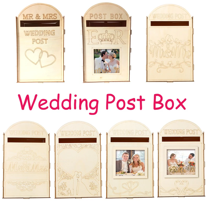 

Liviorap DIY Wooden Wedding Supplies Mailbox Royal Mail Style Ornaments Wedding Post Box Card Boxes with Key Wedding Decorations