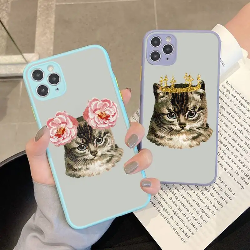 

Yinuoda Funny Cartoon Cat Phone Case for iPhone X XR XS 7 8 Plus 11 12 13 pro MAX 13mini Translucent Matte Shockproof Case