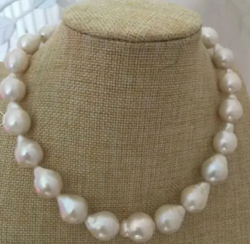 

Natural 12-14mm white South Sea Baroque pearl necklace 18" silver clasp